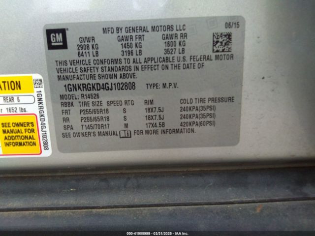 1GNKRGKD4GJ102808 Chevrolet Traverse 1lt