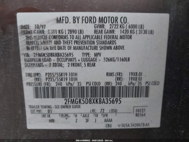 2FMGK5D8XKBA35695 Ford Flex Limited