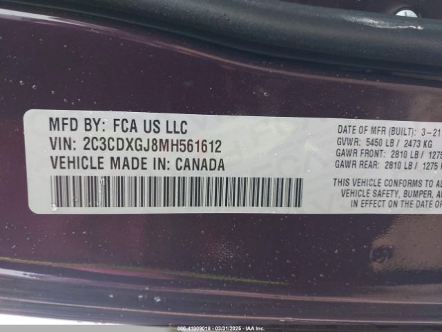 2C3CDXGJ8MH561612 Dodge Charger Scat Pack Widebody Rwd