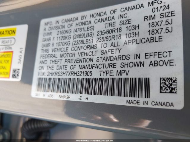 2HKRS3H7XRH321905 Honda Cr-v Ex-l 2wd