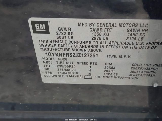 1GYKNFRS2JZ127261 Cadillac Xt5 Premium Luxury