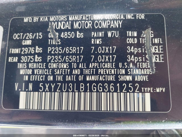 5XYZU3LB1GG361252 Hyundai Santa Fe Sport 2.4l