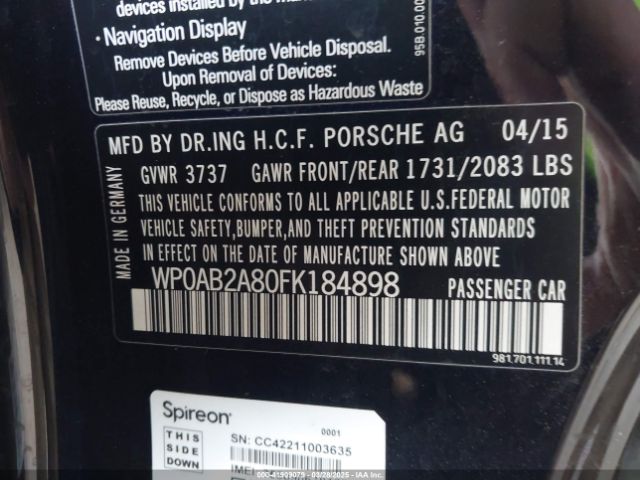 2015 PORSCHE CAYMAN WP0AB2A80FK184898 Photo 8