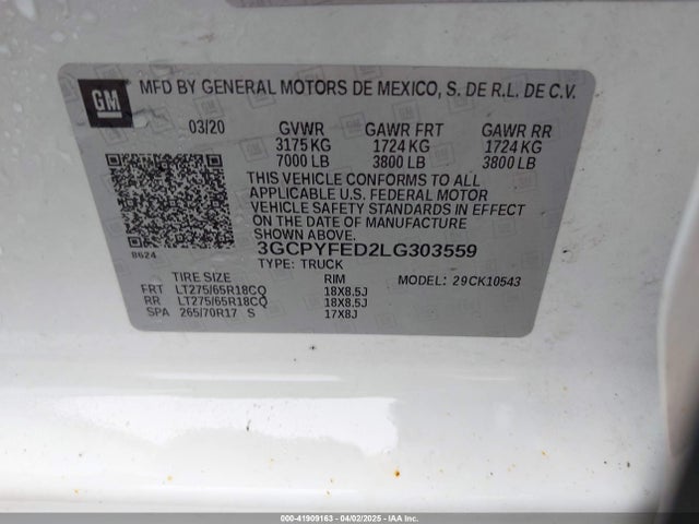 3GCPYFED2LG303559 Chevrolet Silverado 1500 4wd  Short Bed Lt Trail Boss