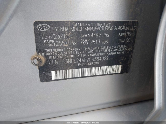 5NPE24AF2GH384029 Hyundai SONATA SE