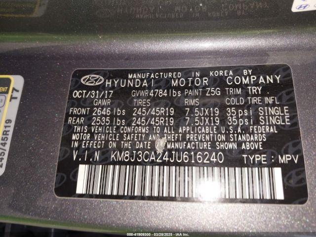 KM8J3CA24JU616240 Hyundai Tucson Limited