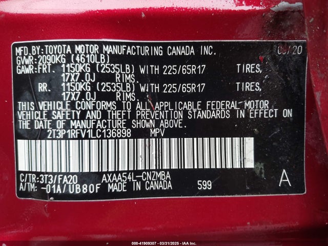 Toyota Rav4 Xle 2020 2T3P1RFV1LC136898 Image 9