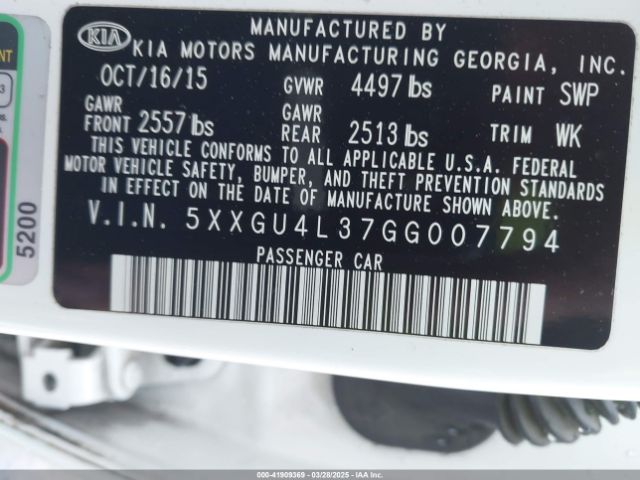 5XXGU4L37GG007794 KIA OPTIMA EX
