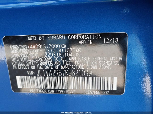Subaru 2019 2019 JF1VA2R67K9821039 Image 9