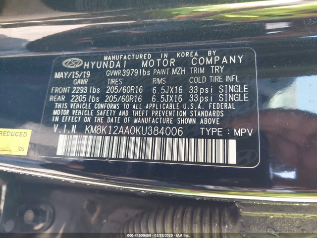 KM8K12AA0KU384006 Hyundai mpi nu