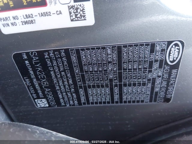 Land Rover RANGE ROVER VELAR 2020 SALYK2EX5LA296087 Image 9
