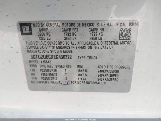 3GTU2UECXEG430322 GMC Sierra 1500 Sle