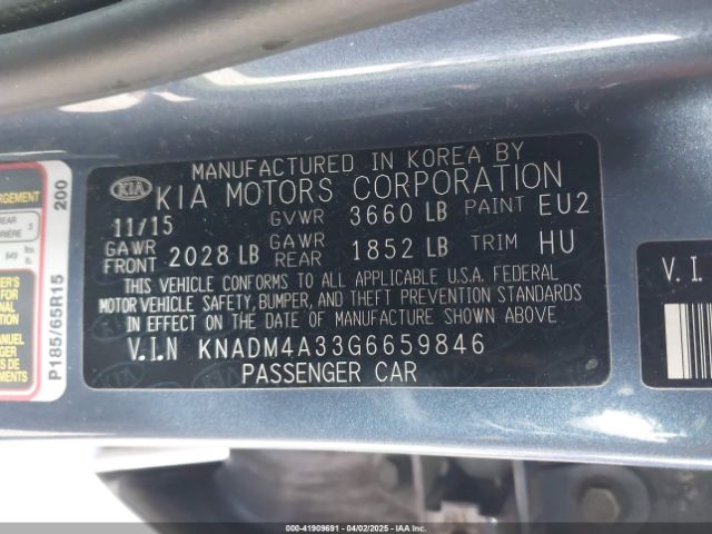 KNADM4A33G6659846 KIA RIO LX