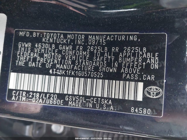 4T1BK1FK1GU570525 Toyota 2gr-fe