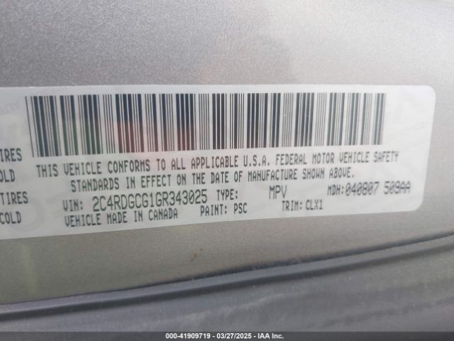 2C4RDGCG1GR343025 Dodge Grand Caravan Sxt