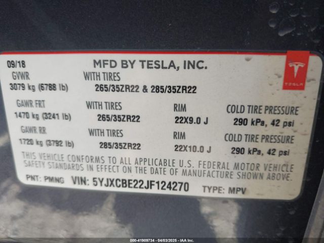 5YJXCBE22JF124270 Tesla Model X 100d/75d/p100d