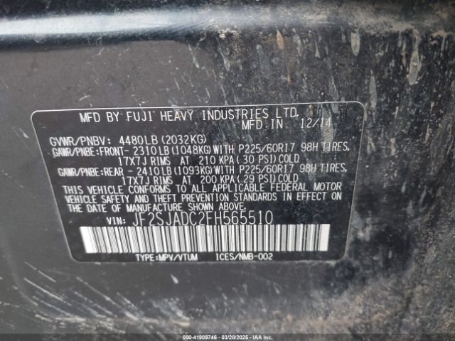 JF2SJADC2FH565510 Subaru Forester 2.5i Premium