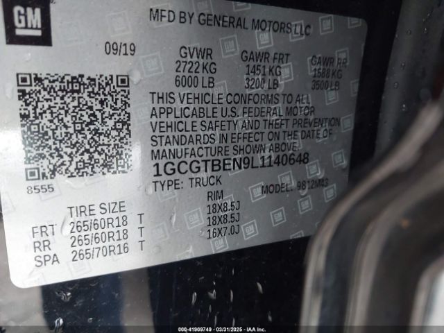 1GCGTBEN9L1140648 Chevrolet Colorado 4wd  Short Box Wt