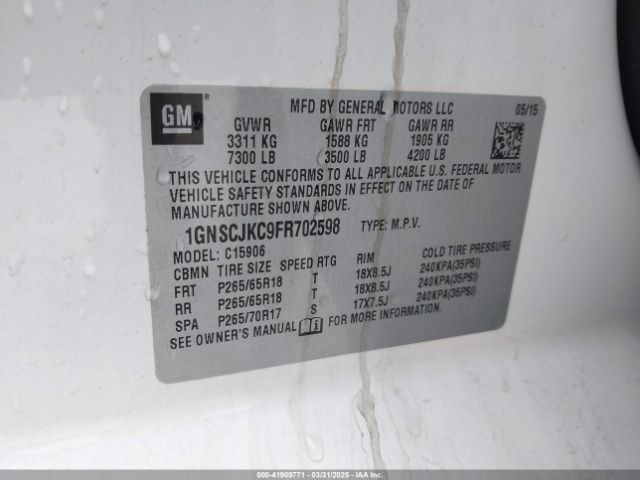 1GNSCJKC9FR702598 Chevrolet Suburban 1500 Lt