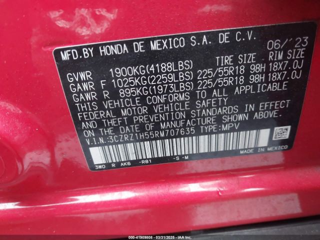 3CZRZ1H55RM707635 Honda Hr-v 2wd Sport/2wd Sport W/o Bsi