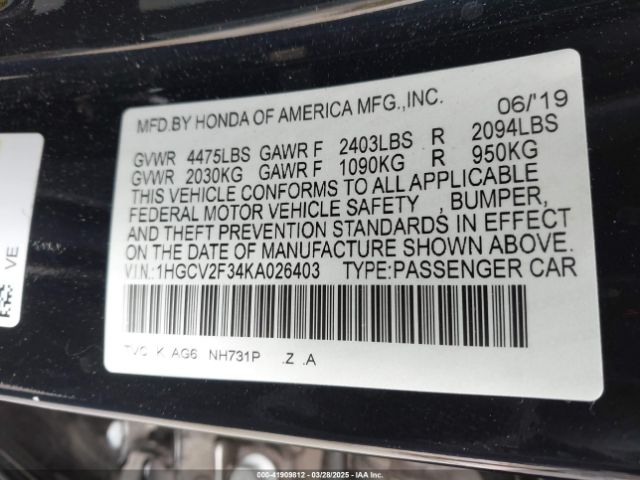 1HGCV2F34KA026403 Honda Accord Sport 2.0t