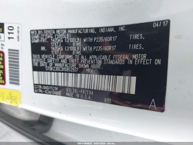 5TDKZ3DC3HS852937 Toyota Sienna Le 8 Passenger