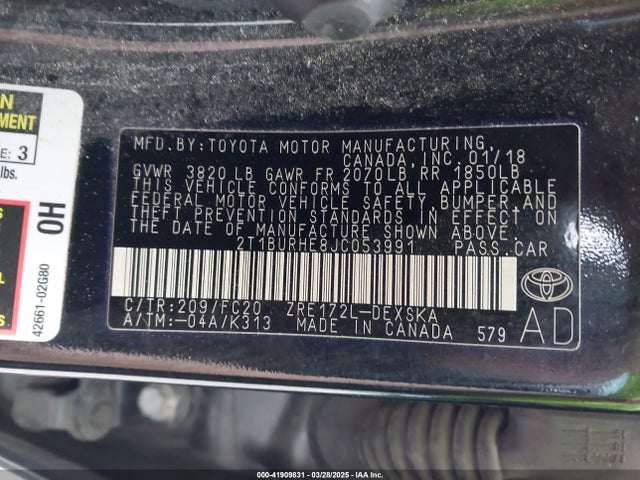 2T1BURHE8JC053991 Toyota COROLLA SE