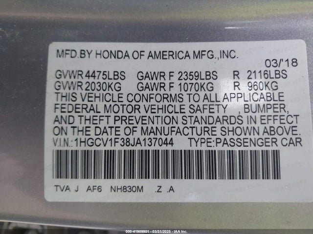1HGCV1F38JA137044 Honda Accord Sport