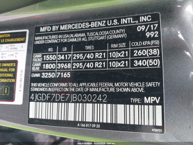 4JGDF7DE7JB030242 Mercedes-Benz Gls 550 4matic
