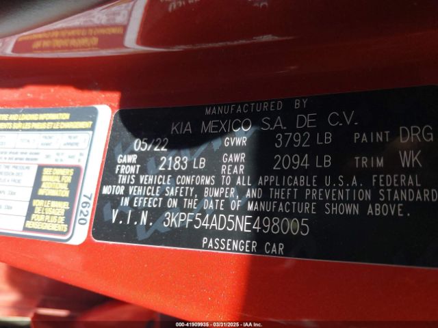 3KPF54AD5NE498005 KIA Forte Gt-line
