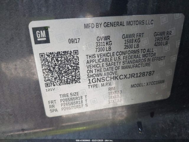 1GNSCHKCXJR128787 Chevrolet Suburban Lt