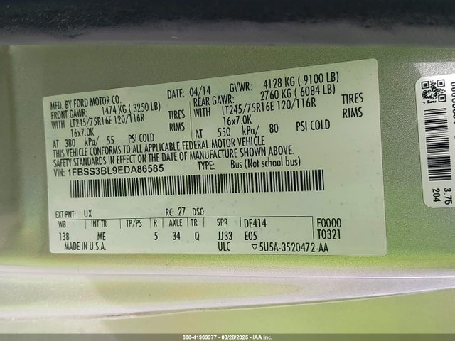 1FBSS3BL9EDA86585 Ford E-350 Super Duty Xlt
