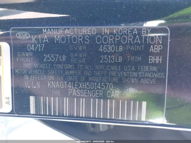 KNAGT4LEXH5014570 KIA OPTIMA HYBRID