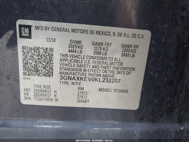 3GNAXKEV0KL232207 Chevrolet EQUINOX LT