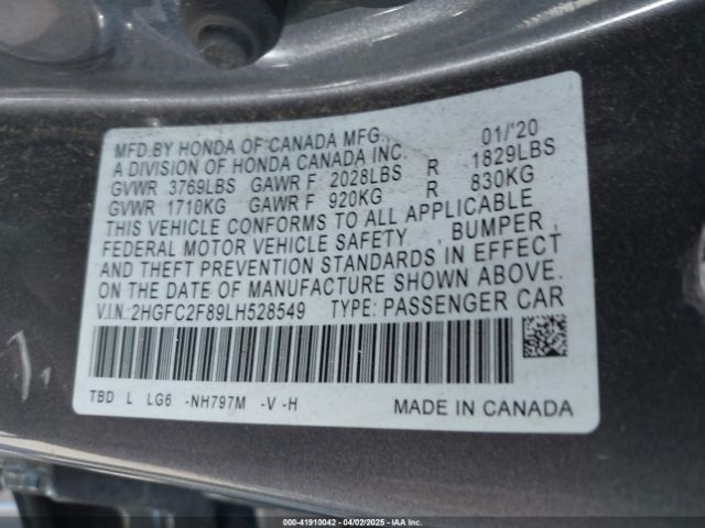 2HGFC2F89LH528549 Honda Civic Sport