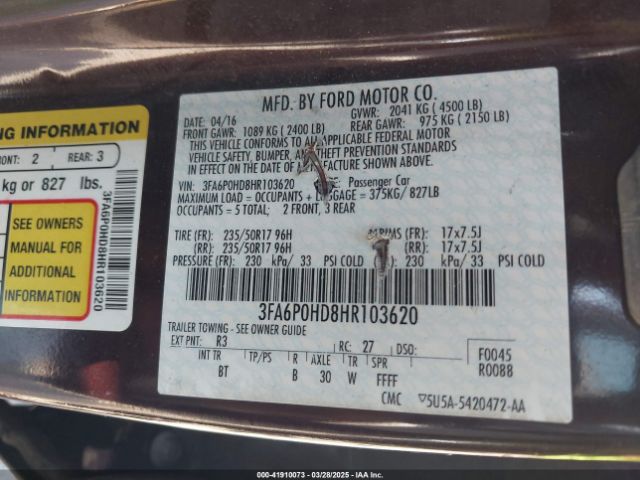3FA6P0HD8HR103620 Ford FUSION SE