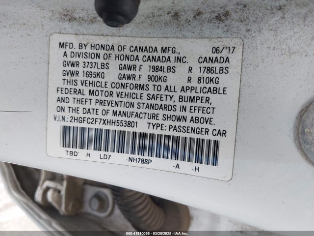 Honda CIVIC EX 2017 2HGFC2F7XHH553801 Image 9