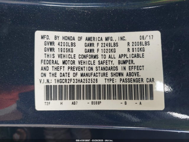 1HGCR2F33HA252526 Honda ACCORD LX
