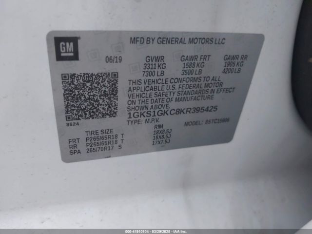 1GKS1GKC8KR395425 GMC Yukon Xl Slt