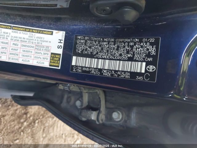 JTDEAMDEXNJ049255 Toyota Corolla Hybrid Le