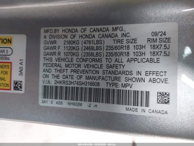 2HKRS3H74SH316608 Honda l15be