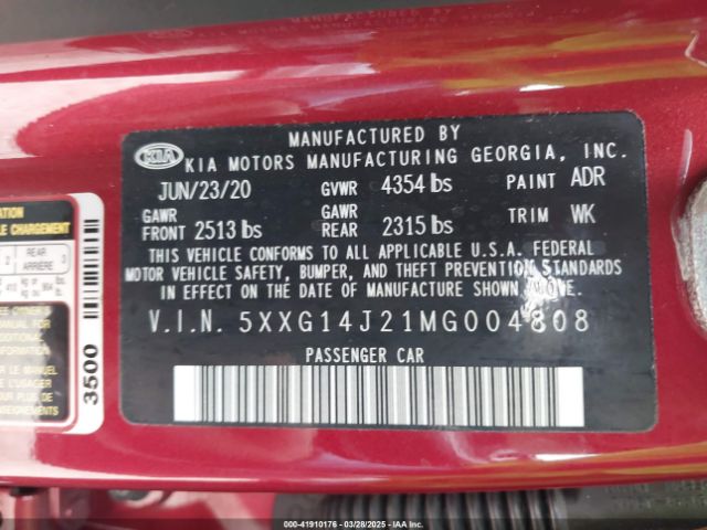 5XXG14J21MG004808 KIA K5 LXS