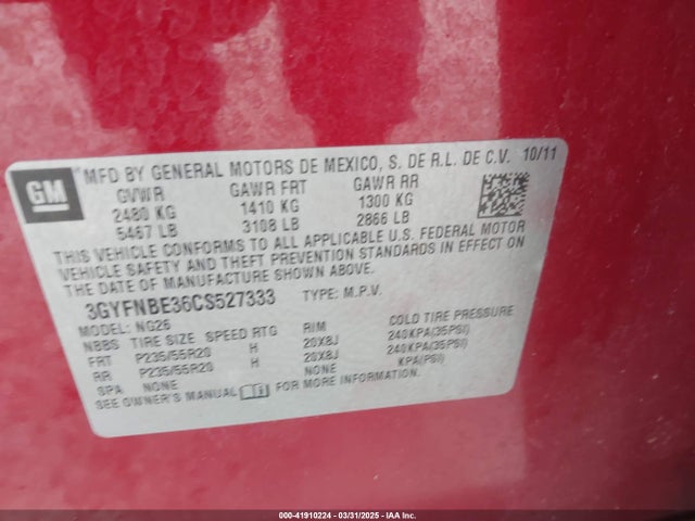 2012 CADILLAC SRX 3GYFNBE36CS527333 Photo 8