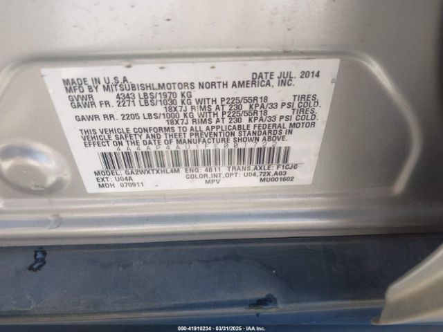 4A4AP4AU1FE001722 Mitsubishi Outlander Sport Se