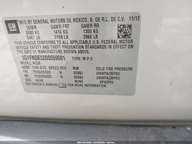 2013 CADILLAC SRX 3GYFNDE32DS559581 Photo 8