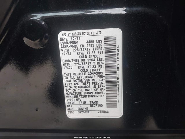JN8AT2MT1HW387537 Nissan ROGUE S