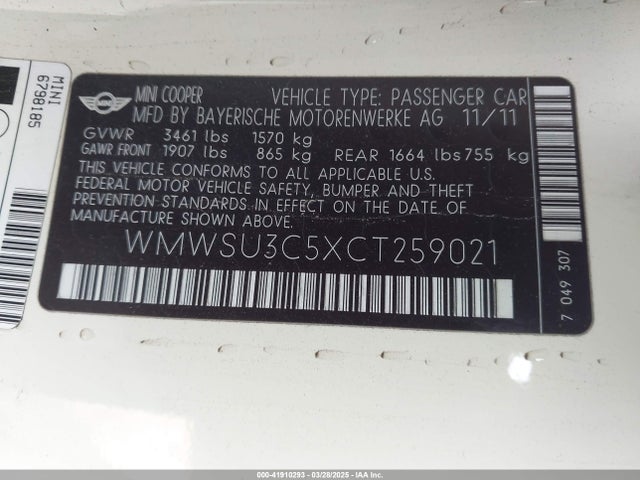 2012 MINI COOPER WMWSU3C5XCT259021 Photo 8