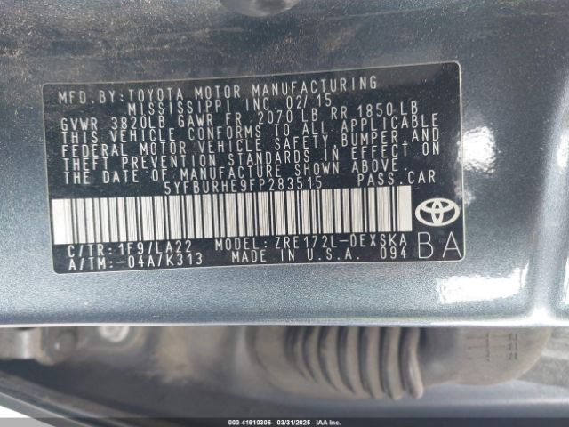 5YFBURHE9FP283515 Toyota Corolla S Premium
