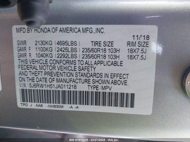 5J6RW1H51JA011218 Honda CR-V EX