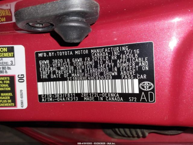 2T1BURHE4HC820309 Toyota COROLLA LE